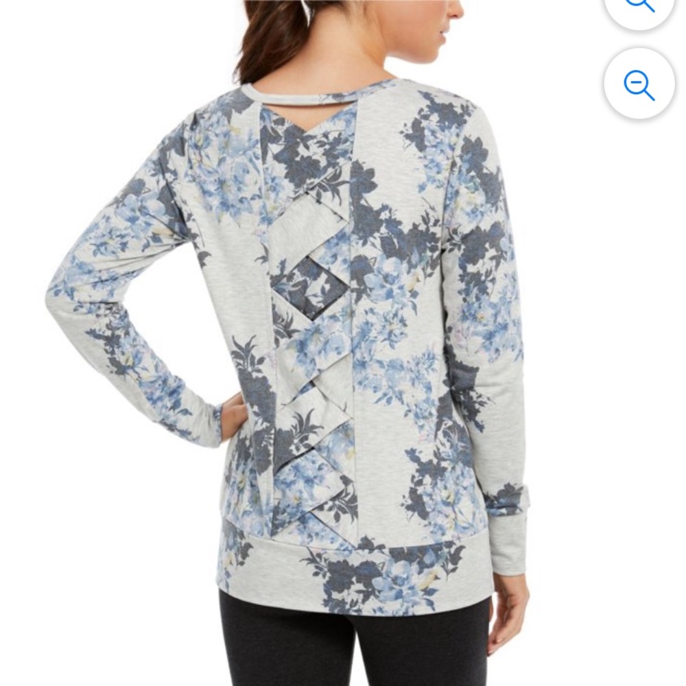 IDEOLOGY Womens Gray Floral Long Sleeve T-Shirt Active Wear Sweater Size Medium - Picture 2 of 9